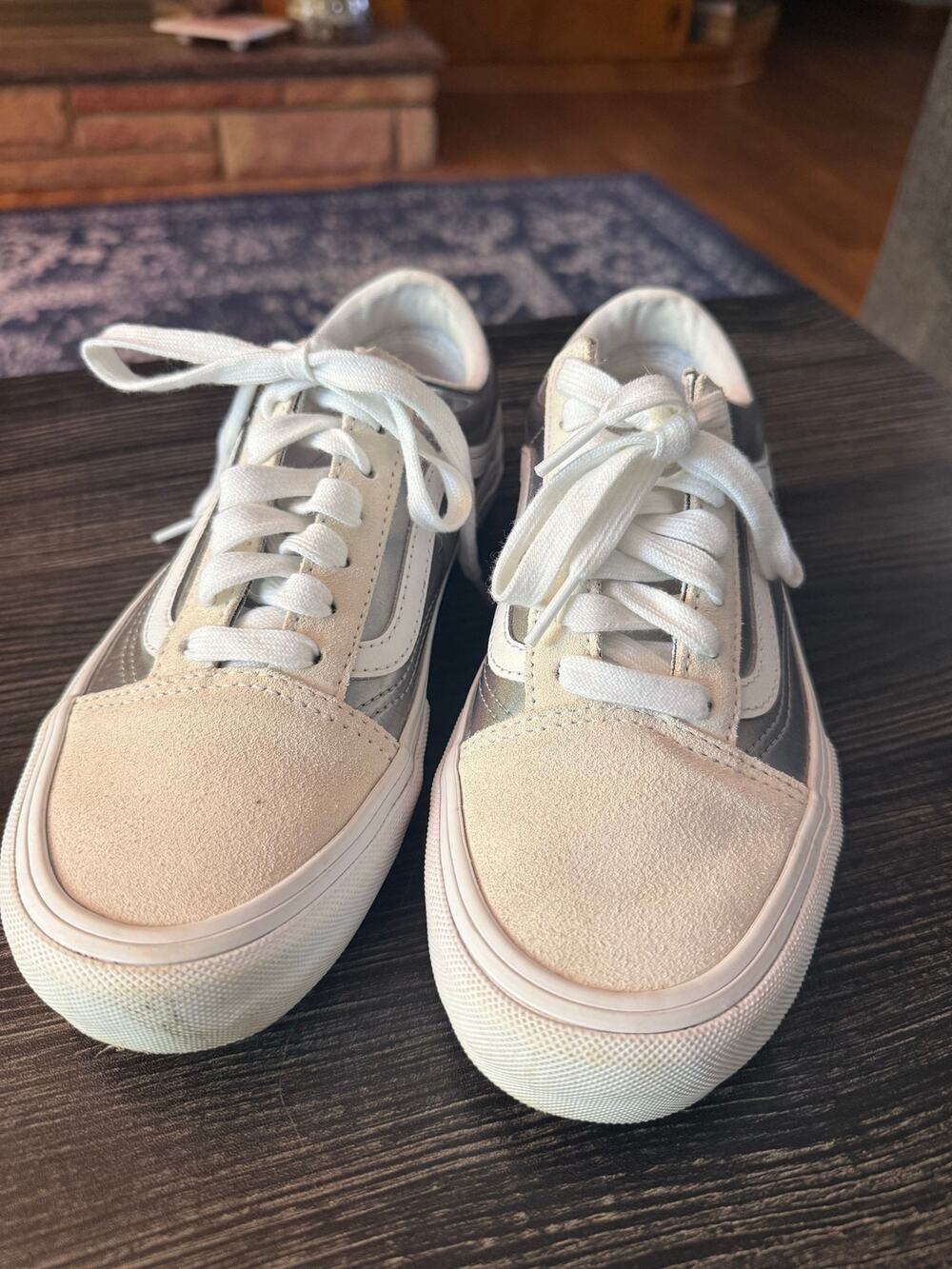 Vans Old Skool Pro Iridescent Silver True White Sneakers Sz. 6.5